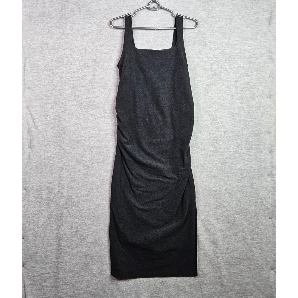 Beyond Yoga Beyond The Bump Maternity Sz L Midi Tank Dress Gray Ruched Bodycon